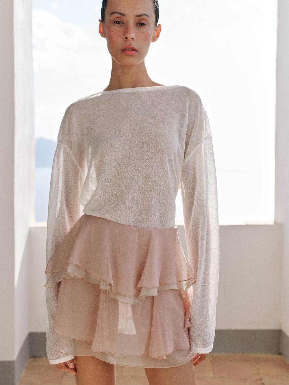 BNWT Zara Blush Pink & Cream Ruffled Tiered Mini Skirt